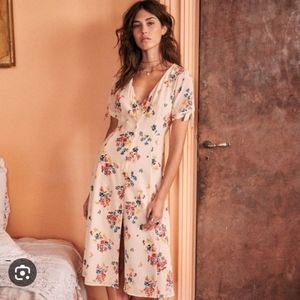 Sezane Vic Silk Dress in Prints Bouquet Rose Ecru size 42